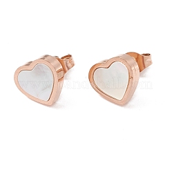 6 Pairs Natural White Shell Heart Stud Earrings&nbsp;EJEW-G291-02M