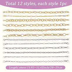 12Pcs 12 Styles 304 Stainless Steel & Aluminum Cable Chains Baseball Cap Chain&nbsp;HJEW-SC0002-50