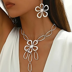 Alloy Hollow Flower Pendant Necklaces & Dangle Earrings Sets&nbsp;FS-WG0DA6E-02