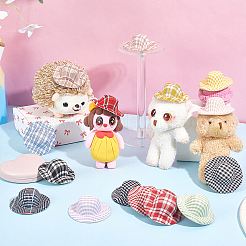 15Pcs 15 Colors Polyester & EVA & Velvet Tartan Pattern Doll Hat&nbsp;DOLL-GA0001-32