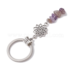 Natural Red Jasper Red Aventurine Citrine Green Aventurine Lapis Lazuli Amethyst & Synthetic Turquoise Keychain with Alloy Finding and 304 Stainless Steel Split Key Ring&nbsp;KEYC-JKC00957