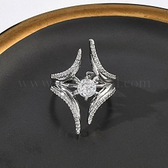 Brass Micro Pave Cubic Zirconia Cuff Open Rings for Women&nbsp;RJEW-L343-09P-01
