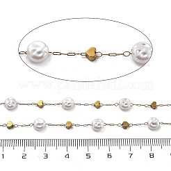 ABS Imitation Pearl & 304 Stainless Steel Beads Link Chains&nbsp;CHS-K021-07G-02