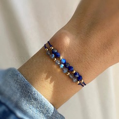 Adjustable Natural Gemstone & Brass Beaded Slider Bracelets for Women&nbsp;DZ3322-1