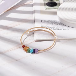 Natural Mixed Stone Chips & Pearl Bangle&nbsp;BJEW-JB08459