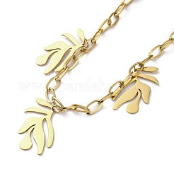 304 Stainless Steel Triple Leaves Pendant Paperclip Chain Necklaces&nbsp;NJEW-K389-02G