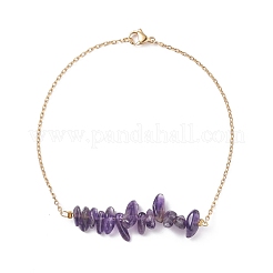 Natural Amethyst Chips Beaded Anklets Set with 304 Stainless Steel Cable Chains&nbsp;AJEW-AN00481-03