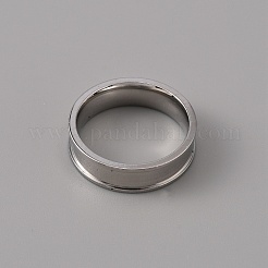 201 Stainless Steel Grooved Finger Ring Settings&nbsp;STAS-WH0027-27C-P