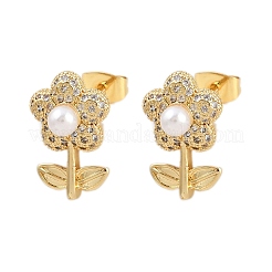 Brass Micro Pave Clear Cubic Zirconia Flower Stud Earrings&nbsp;EJEW-L275-11G
