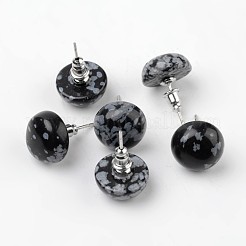 Half Round Dome Natural Snowflake Obsidian Stud Earrings&nbsp;EJEW-L171-03