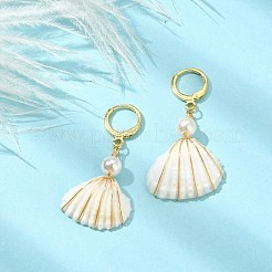Natural Shell & Shell Pearl Dangle Leverback Earrings&nbsp;EJEW-TA00277