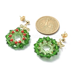 Glass Christmas Wreath Dangle Stud Earrings&nbsp;EJEW-TA00243