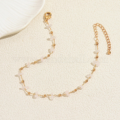 Beach Natural Rose Quartz Chip Beads Brass Anklets for Women&nbsp;GS4287-4