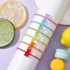 6 PCS Rainbow Style Bear Shape Acrylic Beaded Bracelets Set for Children&nbsp;BJEW-JB10066