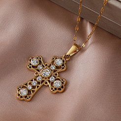 Vintage 304 Stainless Steel Glass Religion Cross Pendant Necklaces&nbsp;LS-IP9108