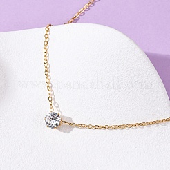 304 Stainless Steel Crystal Rhinestone Flat Round Pendant Necklaces for Women&nbsp;NJEW-K255-48G
