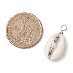 Natural Cowrie Shell Copper Wire Wrapped Round Brass Beads Pendants&nbsp;PALLOY-JF02938-06