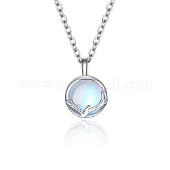 Flat Round with Antler Shape Brass Natural Moonstone Pendant Necklaces for Women&nbsp;WG9EF84-05