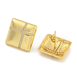 Rack Plating Brass Micro Pave Clear Cubic Zirconia Stud Earrings&nbsp;EJEW-I313-10G-02