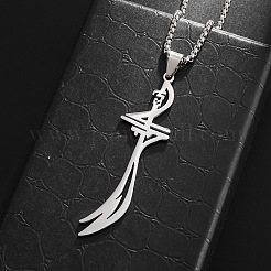 201 Stainless Steel Scimitar Sword Shaped Pendant Necklaces for Men&nbsp;WGE11B1-01