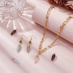 6Pcs 6 Styles Top Golden Plated Opalite & Natural Tiger Eye & Aventurine & Labradorite & Rose Quartz & Amethyst Pointed Pendants&nbsp;G-BC0001-63