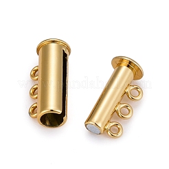 3-Strands 6-Holes Tube Brass Magnetic Slide Lock Clasps&nbsp;KK-D473-G-NF