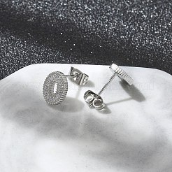 304 Stainless Steel Micro Pave Clear Cubic Zirconia Stud Earrings&nbsp;STAS-Z107-01P-03