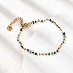304 Stainless Steel Glass Beaded Chain Bracelets for Women&nbsp;BJEW-K237-24G