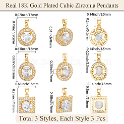9Pcs 3 Style Brass Micro Pave Cubic Zirconia Pendants&nbsp;KK-BBC0019-44