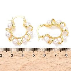 Twist Brass & ABS Plastic Pearl Hoop Earrings&nbsp;EJEW-P336-05G