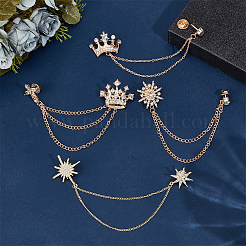 4Pcs 4 Styles Rhinestone Crown & Star Hanging Chain Brooch&nbsp;JEWB-OC0001-09