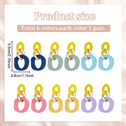 6 Pairs 6 Colors Oval Acrylic Dangle Stud Earrings with Steel Iron Pins for Women&nbsp;EJEW-AN0004-12
