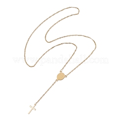 201 Stainless Steel Virgin Cross Pendant 304 Stainless Steel Singapore Chain Rosary Bead Necklaces for Women Men&nbsp;NJEW-JN05437