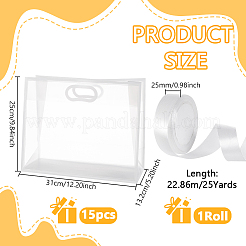 15Pcs Rectangle Frosted Transparent PP Plastic Storage Bags with 1 Roll Polyester Ribbon&nbsp;ABAG-UN0001-06B