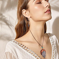Bohemian Style Leaf Alloy & Wood Pendant Necklaces & Dangle Earrings Sets&nbsp;SJEW-CL0001-03