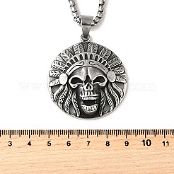 304 Stainless Steel Indian Head Skull Pendant Necklaces for Women Men&nbsp;NJEW-Z076-03AS