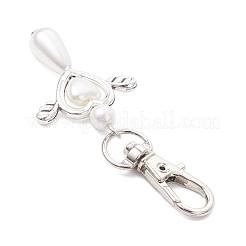 Acrylic Imitation Pearl Teardrop Heart Angel with Alloy Wings Pendant Decorations&nbsp;HJEW-JM03988