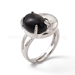 Gemstone Oval with Crescent Adjustable Ring&nbsp;RJEW-P041-02P