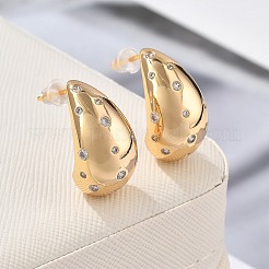 Teardrop Brass Micro Pave Clear Cubic Zirconia Stud Earrings&nbsp;EJEW-K286-07G-01
