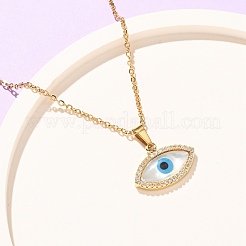 Horse Eye Brass Micro Pave Clear Cubic Zirconia & Resin Pendant 304 Stainless Steel Cable Chain Necklaces for Women&nbsp;NJEW-F354-01G