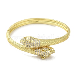 Brass Pave Clear Cubic Zirconia Leopard Hinged Bangle for Women&nbsp;BJEW-K246-03G