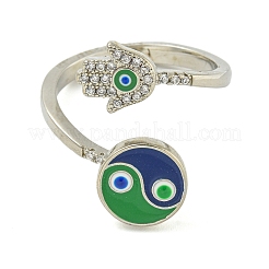 Yin-yang & Hamsa Hand with Evil Eye Enamel Rotatable Cuff Rings for Women&nbsp;RJEW-M016-06P