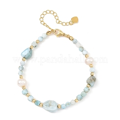 Nuggets Natural Larimar and Potato Pearl Beaded Bracelets&nbsp;BJEW-JB14468