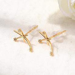 Brass Micro Pave Clear Cubic Zirconia Star Stud Earrings&nbsp;EJEW-C158-02G