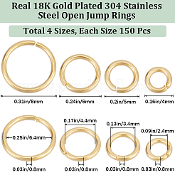 600Pcs 4 Styles 304 Stainless Steel Open Jump Rings&nbsp;STAS-BBC0004-56