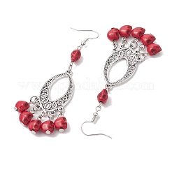 Halloween Skull Dyed Synthetic Turquoise & Alloy Dangle Earrings&nbsp;EJEW-JE05890-03