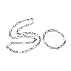 304 Stainless Steel Paperclip & Rolo Chain Necklace and Bracelet Set&nbsp;SJEW-D091-02P