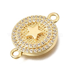 Brass Micro Pave Clear Cubic Zirconia Flat Round Connector Charms&nbsp;KK-E802-32A-G