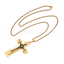 Religion 201 Stainless Steel Black Enamel Cross Pendant 304 Stainless Steel Box Chain Necklaces&nbsp;SA-H003-07G