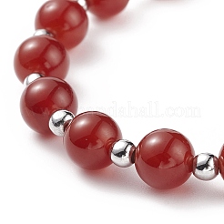 Natural Red Agate Carnelian(Dyed & Heated) & Green Aventurine Stretch Bracelet with Alloy Christmas Tree Charm&nbsp;BJEW-TA00124